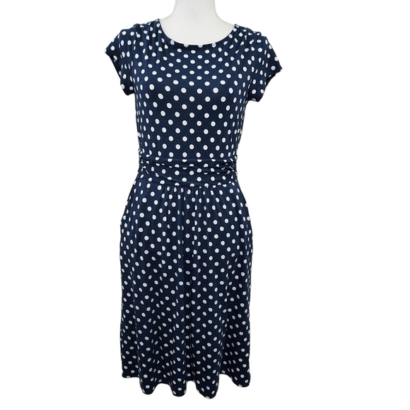 Boden blue white polka dot Amelie Jersey dress 6 - Picture 1 of 10